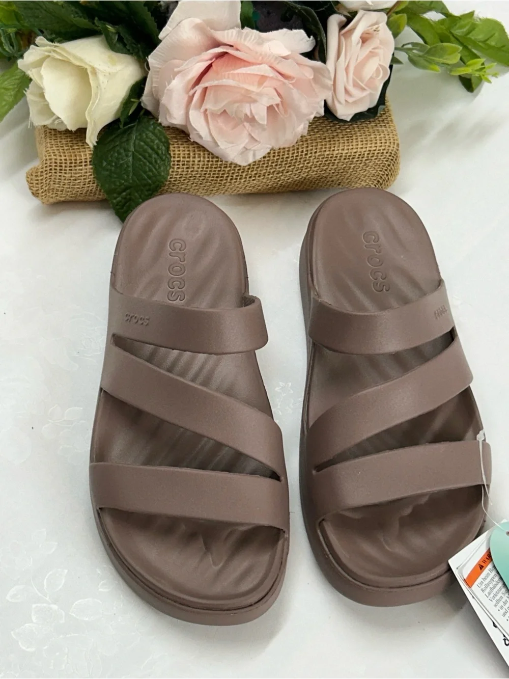 Comfort Strappy Slide Sandals in Taupe - Women's